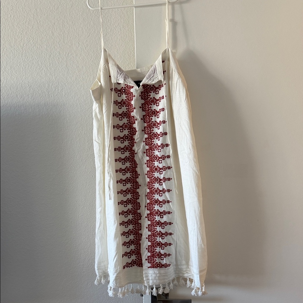 Aqua White and Red Embroidered Dress
